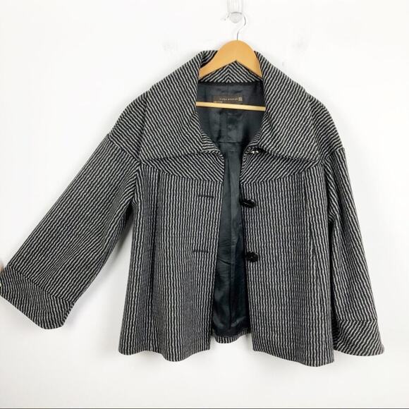Zara wool retro jacket with big buttons gray and black pattern, wide sleeves  M - Picture 7 of 16